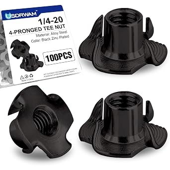 100PCS 1/4"-20 T Nuts for Wood, Carbon Steel 4-Prong Tee Nuts
