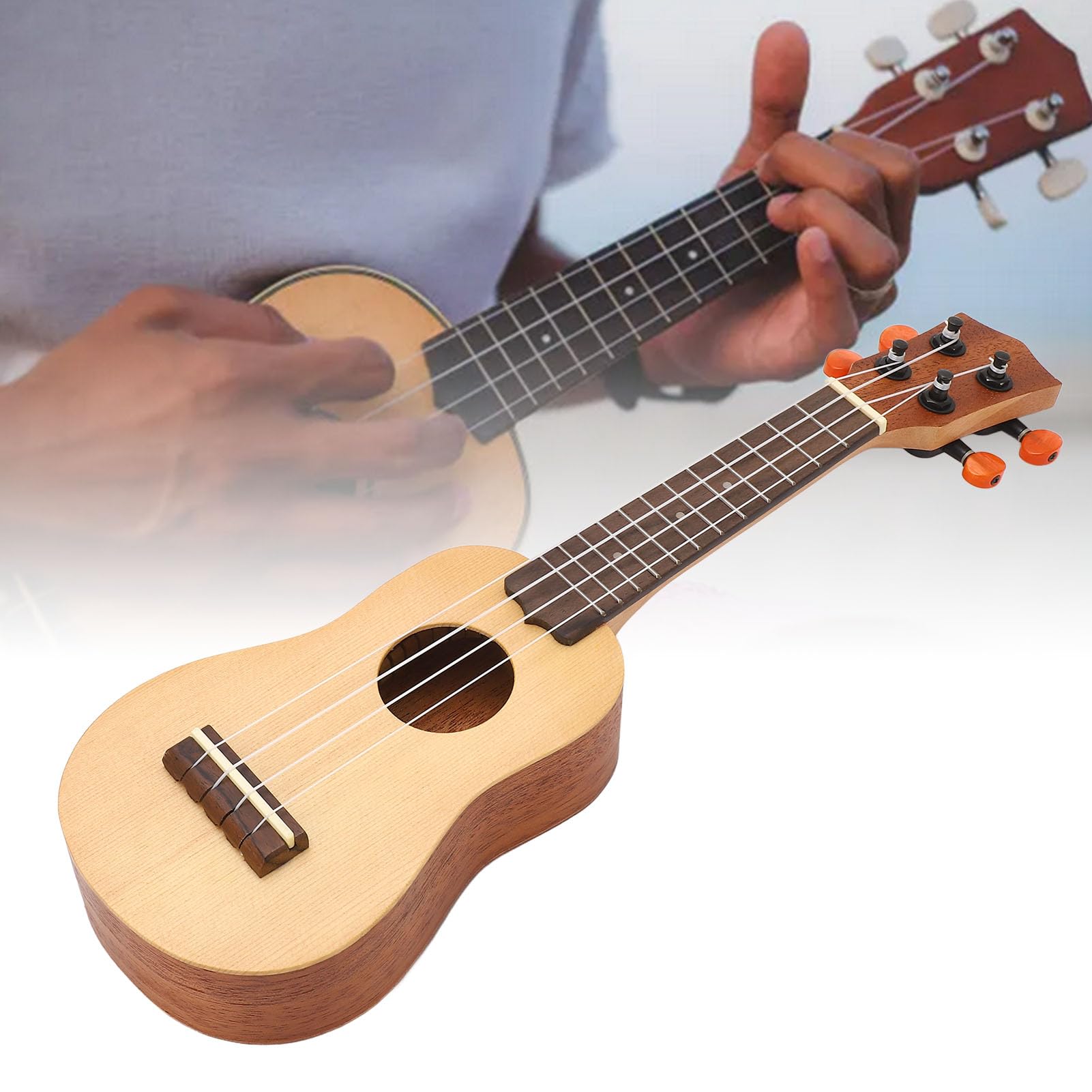 Ukulele in Legno di Abete Rosso da 16 Pollici, Ukulele da Concerto a 4 Corde con Suono Piacevole, Mini Strumento a Corde per Principianti e Professionisti