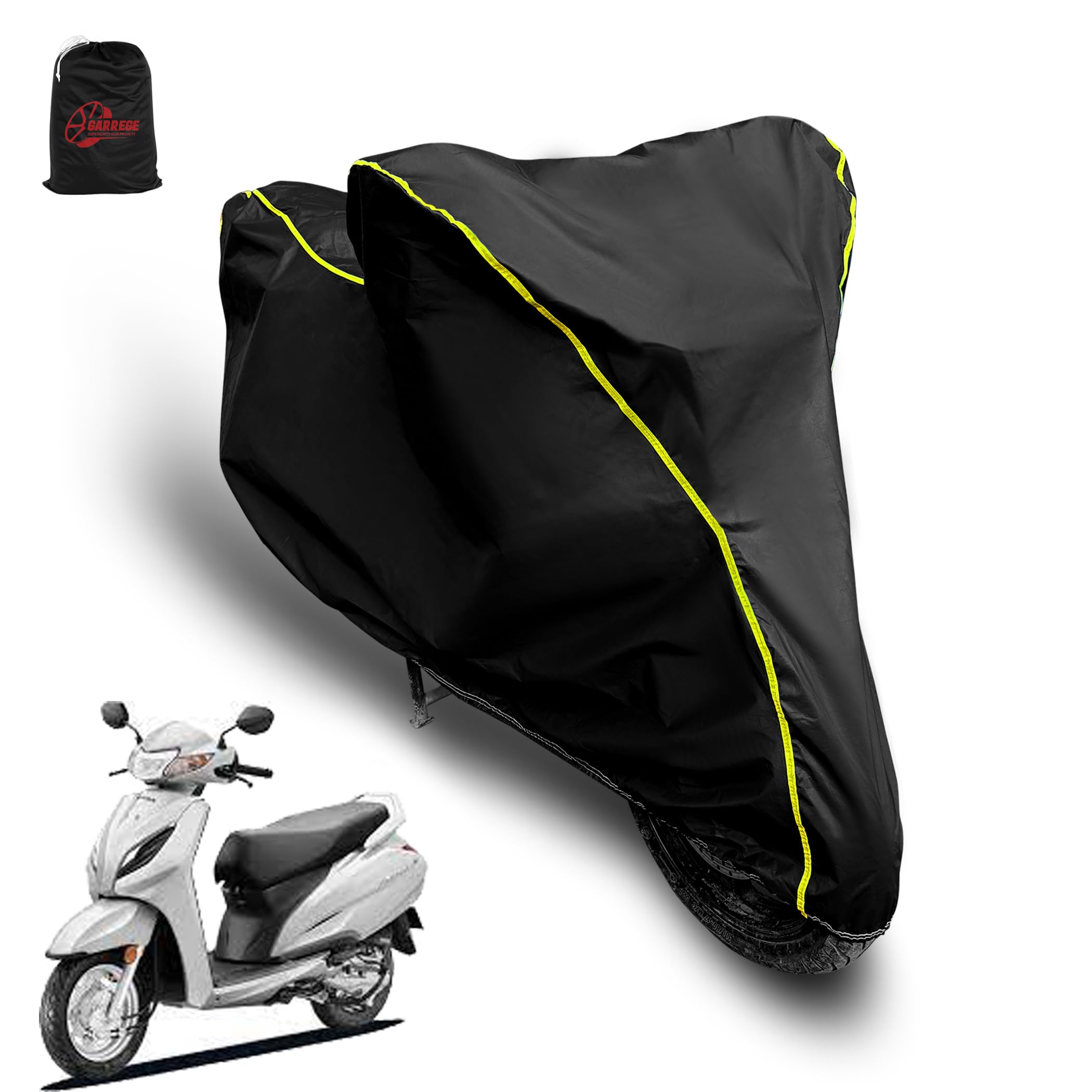 Autobirsa Waterproof Scooty Cover Compatible for Honda Activa with Mirror Packet and Jungle Print Scooty Cover with Black & Yellow Piping-image-22