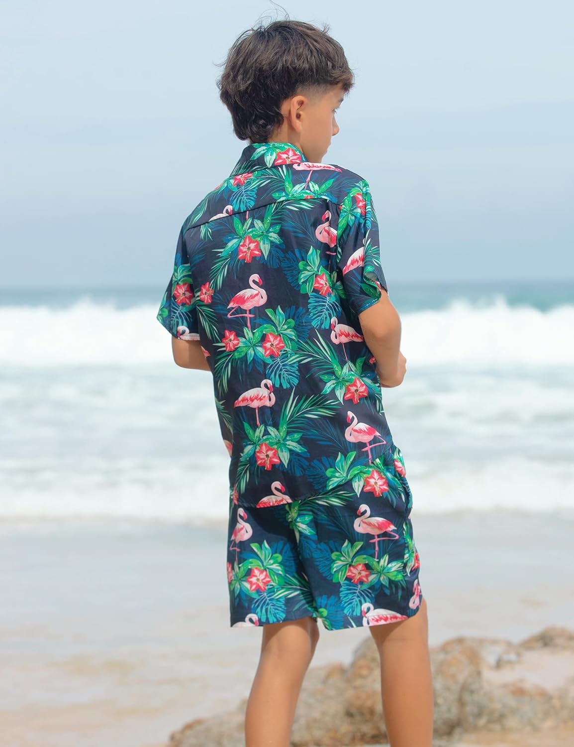 Yoimira Boys Hawaiian Shirt and Short Set Beach Shirts for Kids Printed Casual Outfit 2 Piece with Pocket 7-14 Years - Image 4