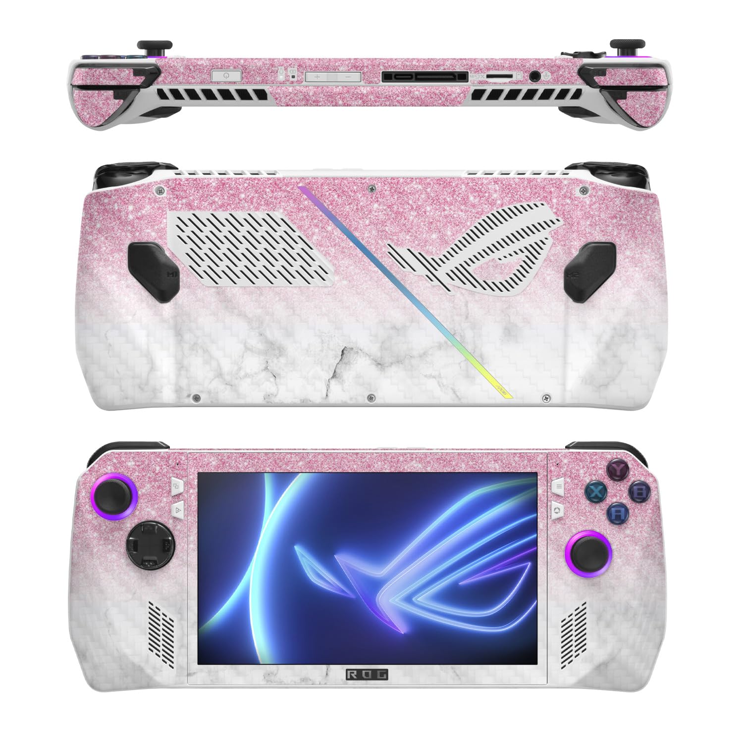 MightySkins Carbon Fiber Skin Compatible with Asus ROG Ally - Marble Glitz | Protective, Durable Textured Carbon Fiber Finish | Easy to Apply