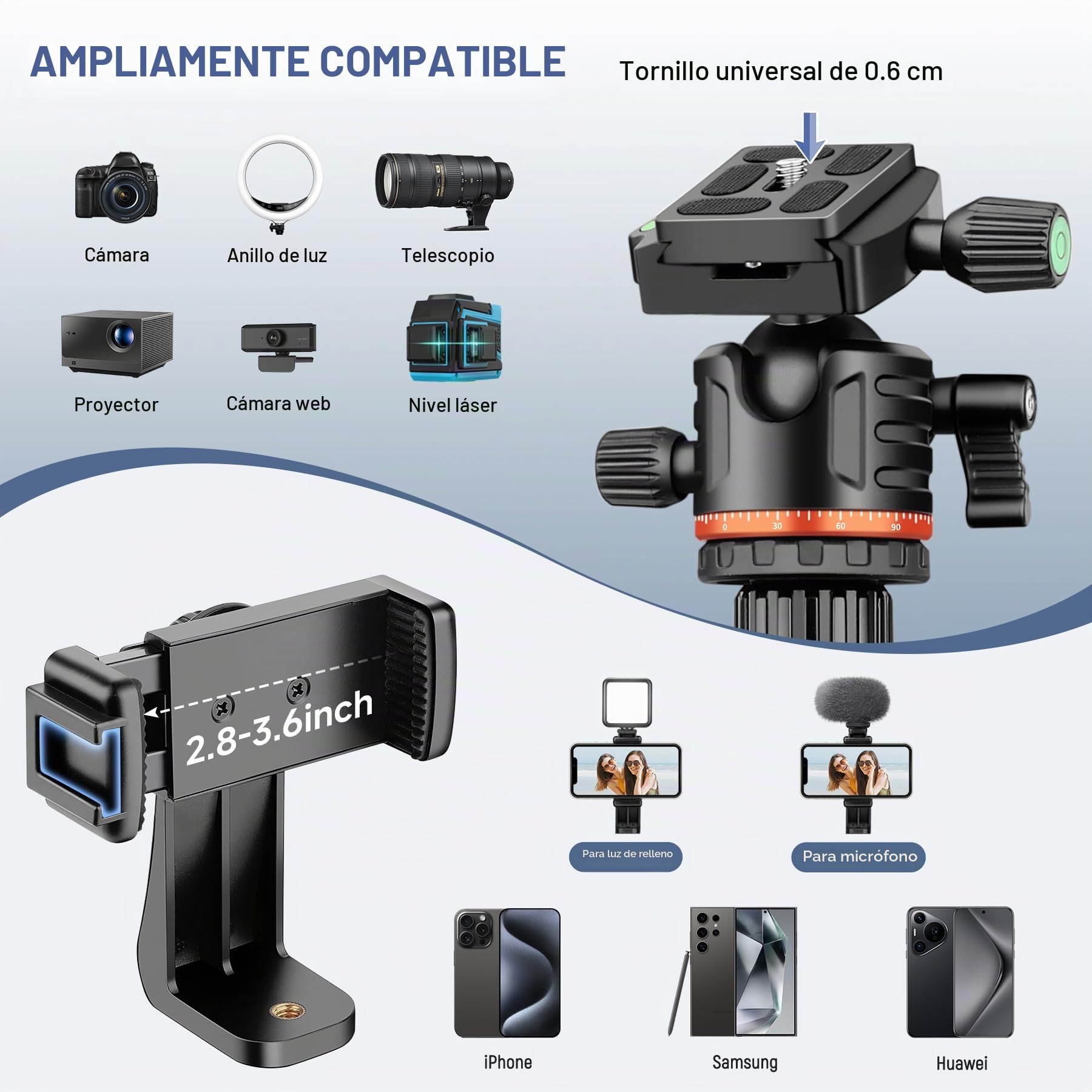 Victiv 194cm Tripode Camara, Tripode para Movil Alto de Viaje Compacto de Premium Aluminio, Trípode Cámara Reflex para Canon Nikon Sony Admite Fotografía Panorámica de 360°