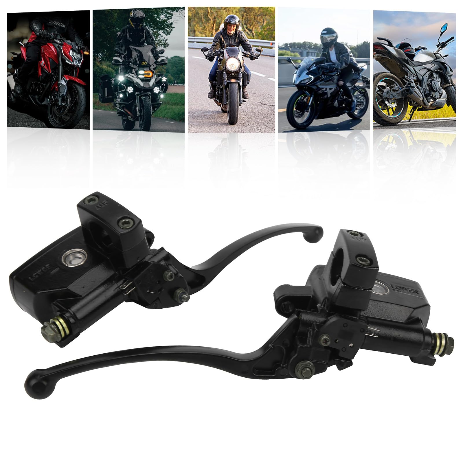Tissting Cilindro Maestro de Embrague de Freno, Doble Bomba Hidráulica de Aluminio Forjado CNC con Tanque de Aceite 14 ml y Mirilla, Palanca Manillar Izquierda Derecha para Motocicleta Universal