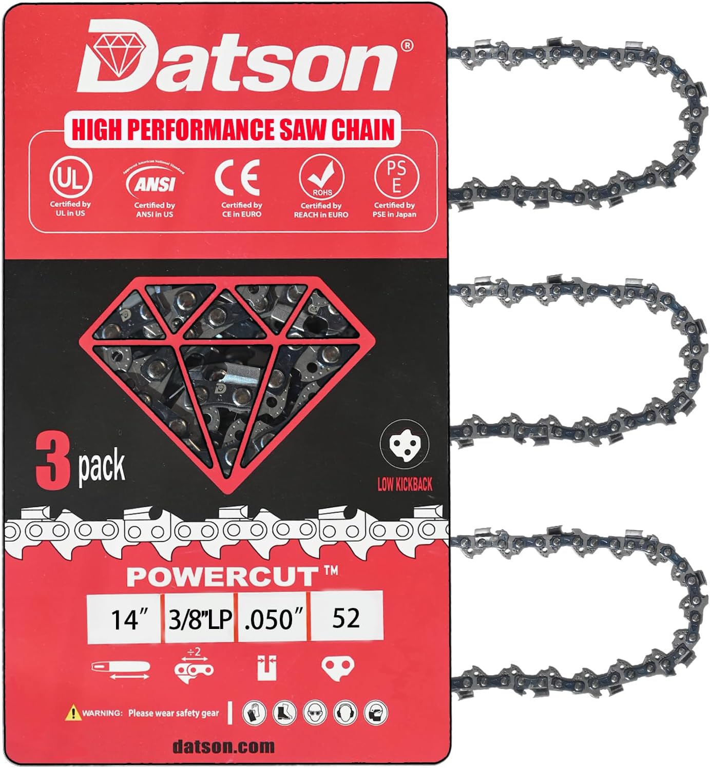 14" Chain Saw Chain Blade Replacement for GARDENLINE GY9600,Husqvarna 120, Echo CS-310, Ryobi RY3714 and More- S52 (3 Chains)