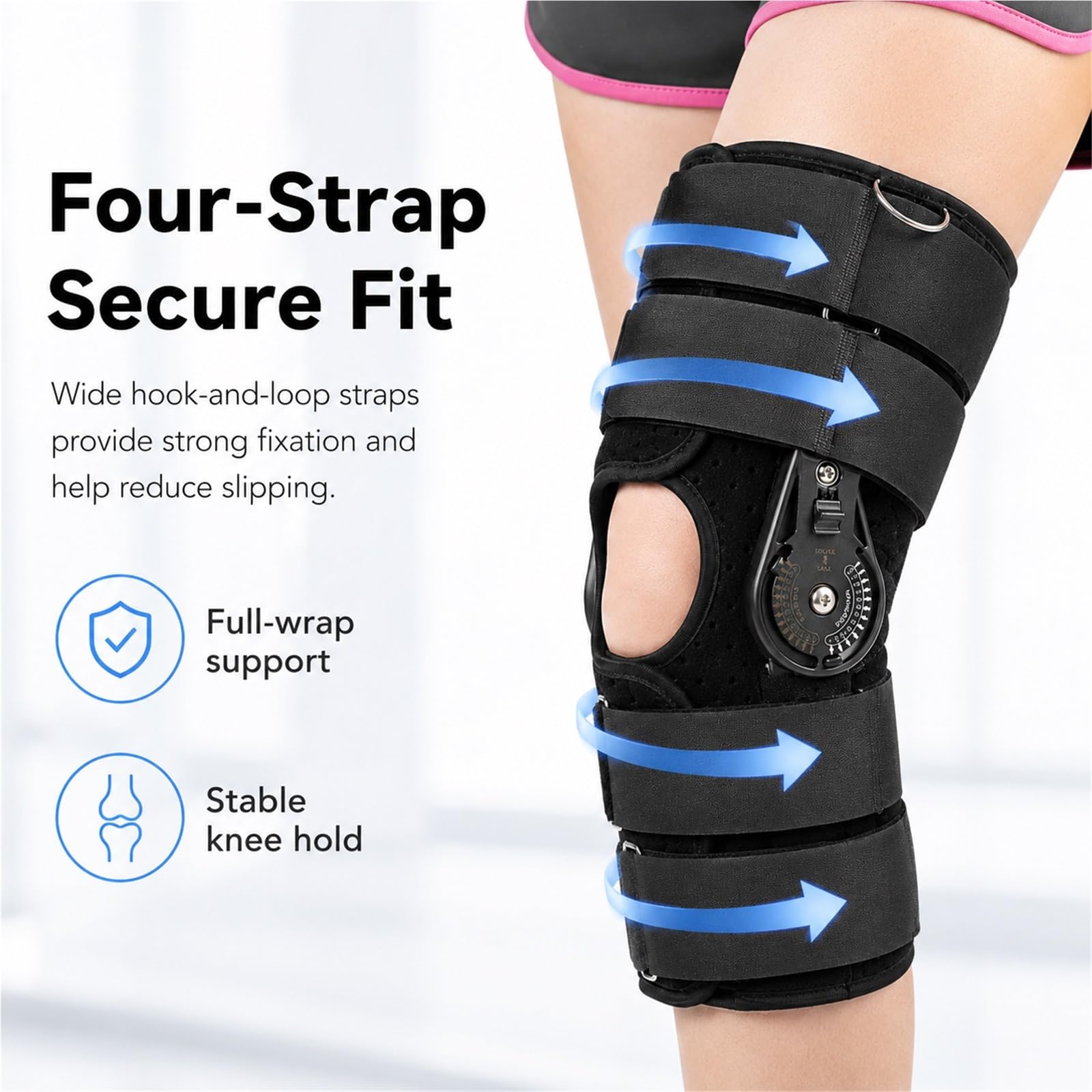 Ginocchiera Articolata Regolabile con Cerniere ROM Rimovibili e Controllo della Flessione per Post-Operatorio Supporto Compressione Traspirante Design Antiscivolo(L)