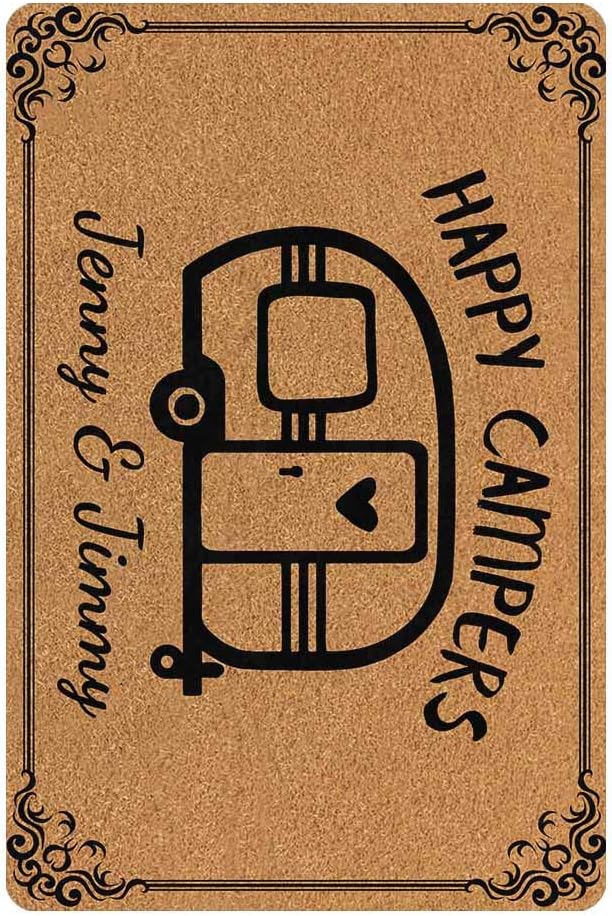 MyPupSocks Personalized Door Mat Text Name 24"x16" Rubber Mat Happy Campers Custom Door Mats for Home