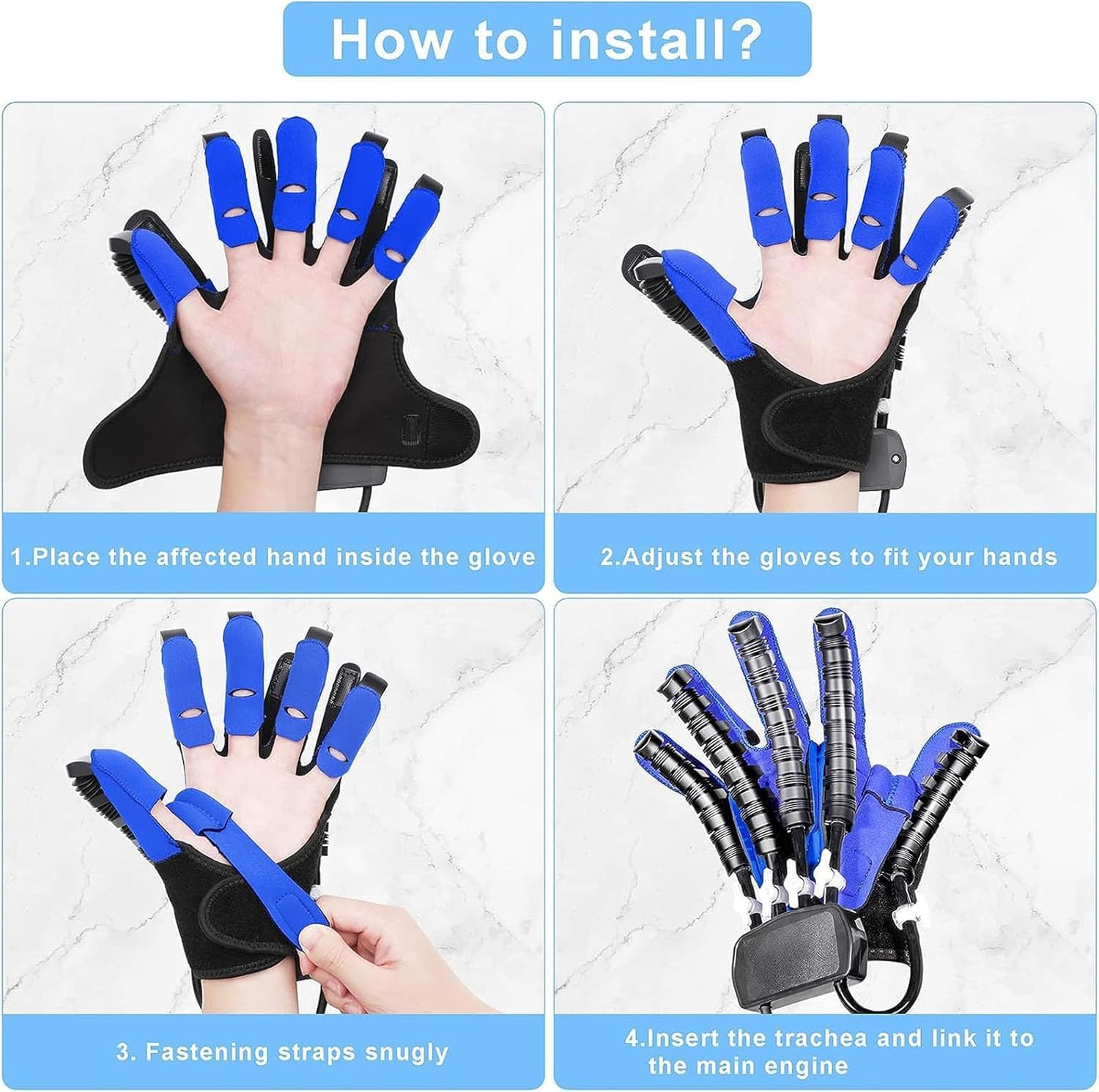 Guantes De Robot De Rehabilitación,ortesis De Dedo,Equipo De Entrenamiento De Rehabilitación De Hemiplejía por Accidente Cerebrovascular,Guantes De Rehabilitación D, Blue Right Hand, M