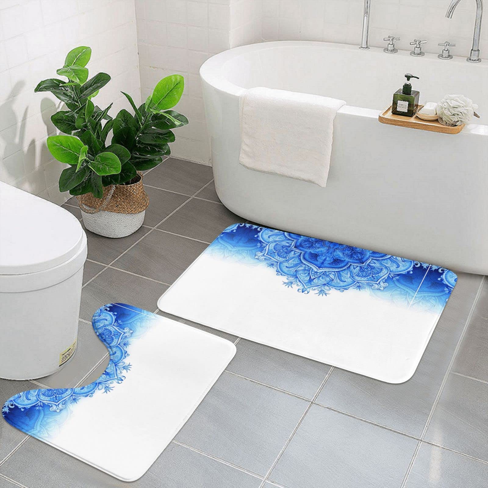 Tapis de salle de bain vintage absorbant : lot de 2 pour douche et baignoire