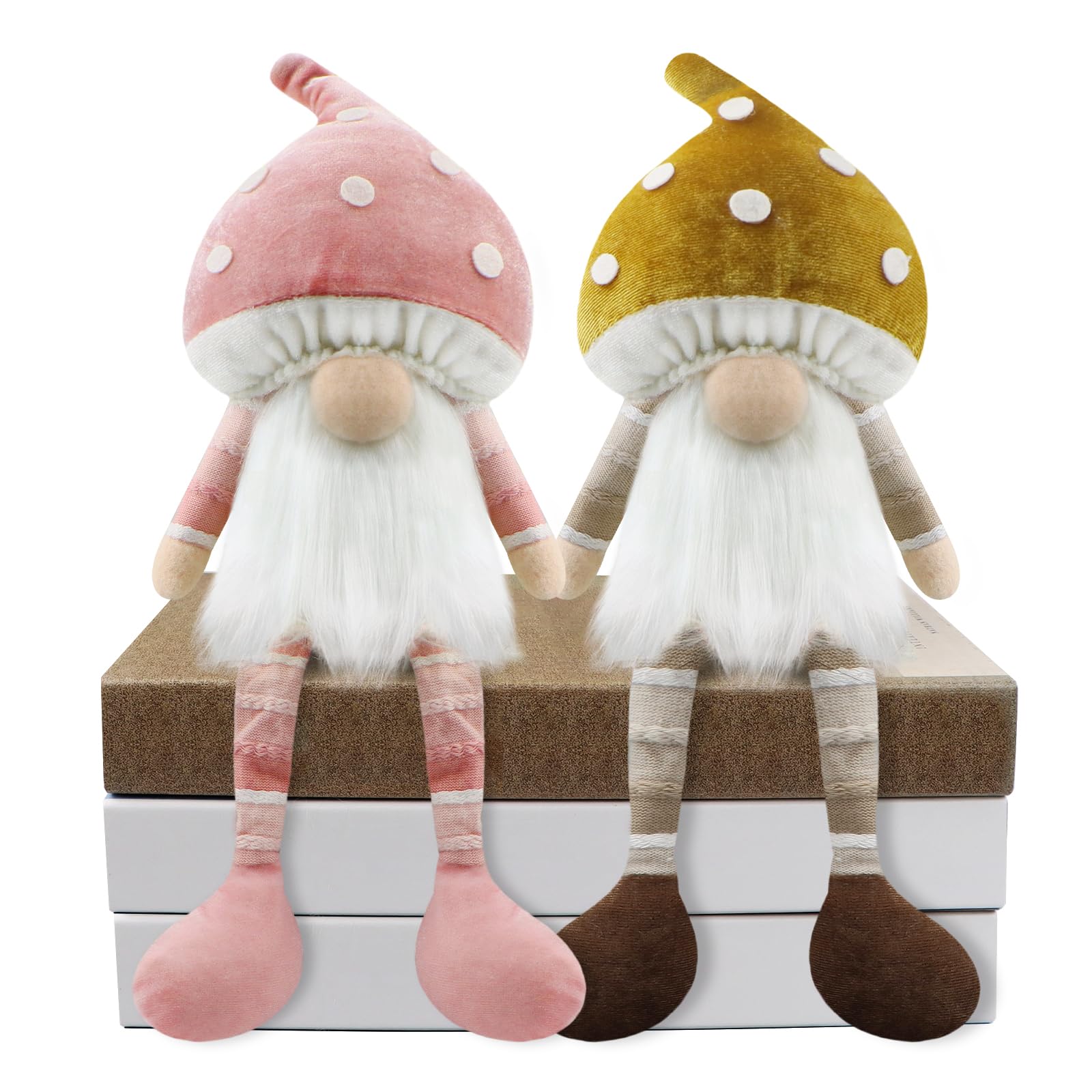 Gehydy Set of 2 Mushroom Gonk Spring Gnome Decorations Large - Tabletop Handmade Swedish Tomte Tiered Tray Ornaments Home Decor Holiday Figurines Gift Pink Brown