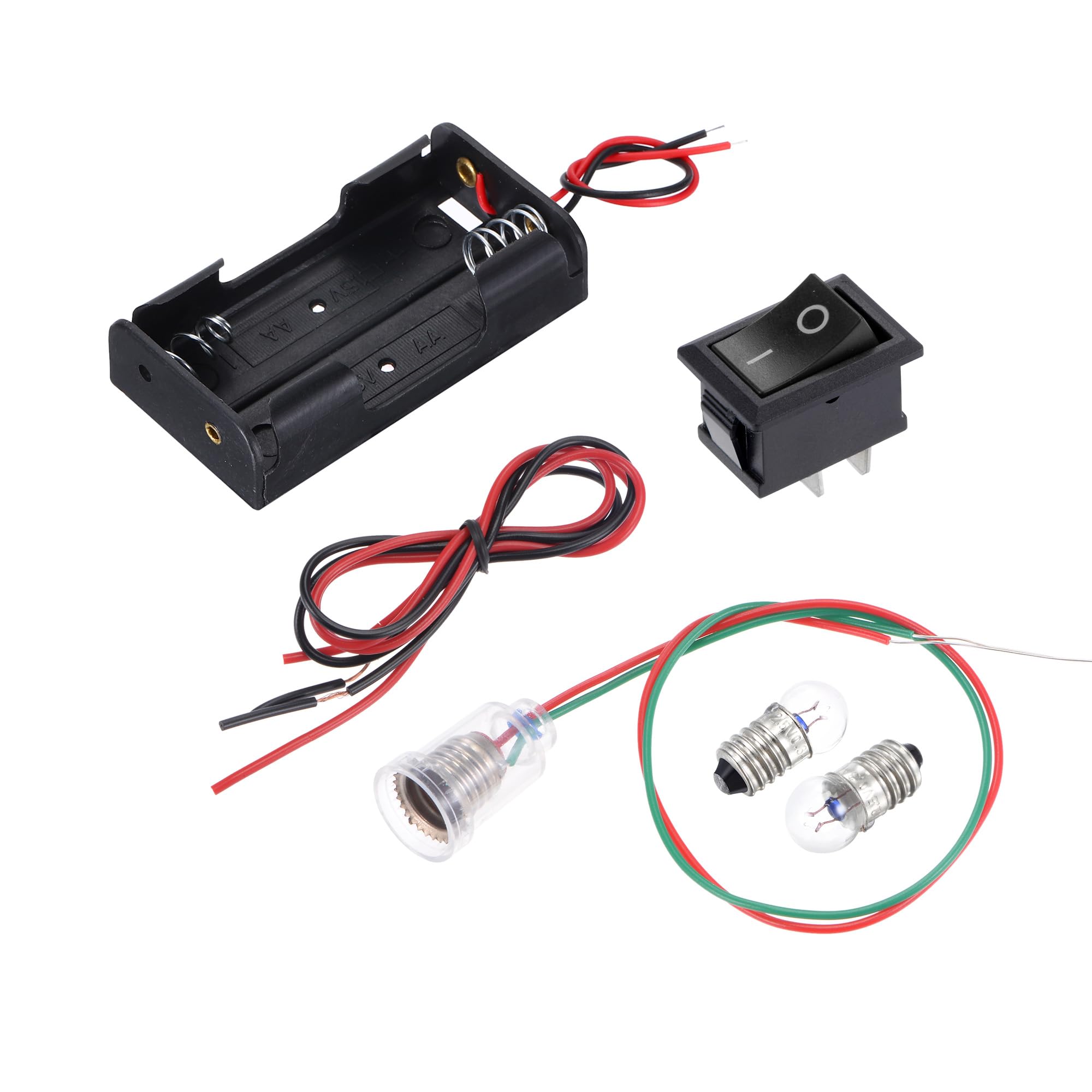 Sourcing Map Electrical Circuit Experiment Set - DIY Materials: 10pcs 2.5V E10 Bulbs, AA Battery Case, Button Switch, Lamp Holder, Wires