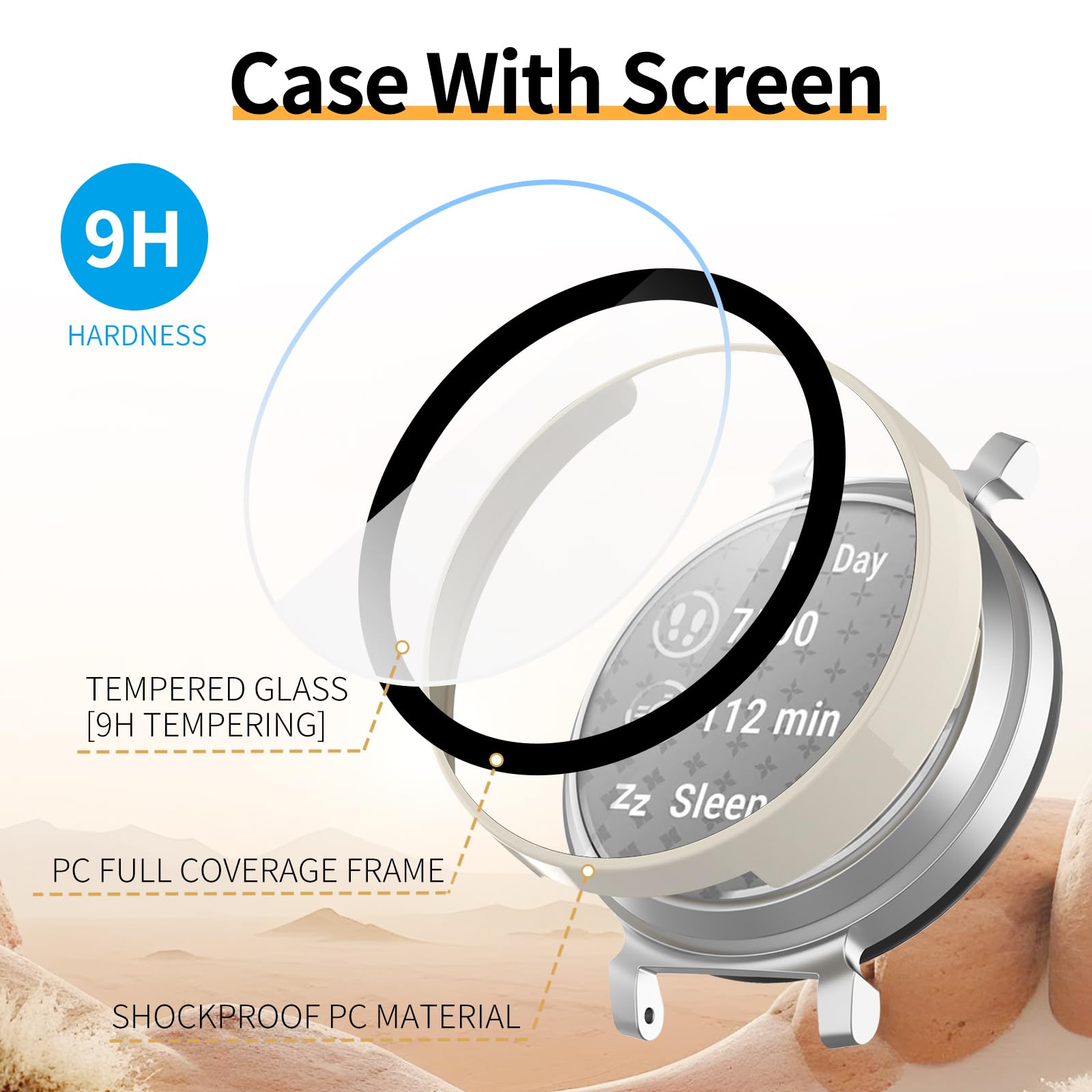 Lot de 2 coques de protection d'écran pour Garmin Lily 2, pare-chocs en polycarbonate rigide, couverture complète, accessoires de protection intégrés en verre trempé