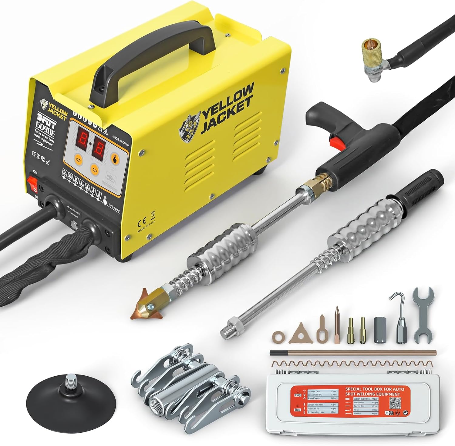 YELLOW JACKET Stud Welder Dent Repair Kit, 3KW Spot Welder Dent Puller, Auto/Manual Welding & 7 Modes, 110V Auto Body Spot Welding Dent Repair Machine for Car, Truck & Steel Panels