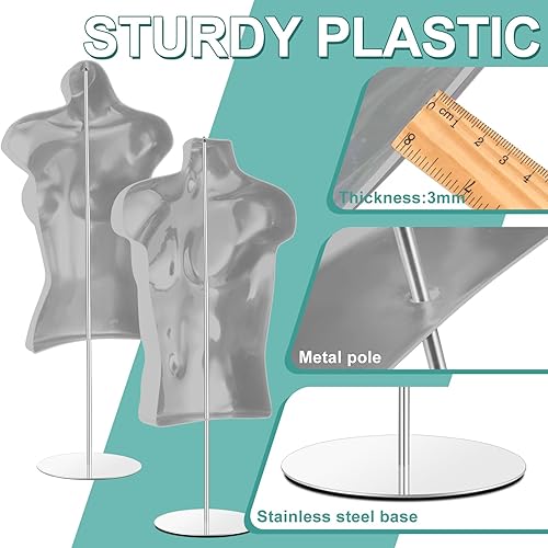 Miniatura 3 de Sintuff Paquete de 2 maniquíes masculinos y femeninos con forma de vestido con espalda hueca, camisa de maniquí de medio cuerpo para ropa, ropa