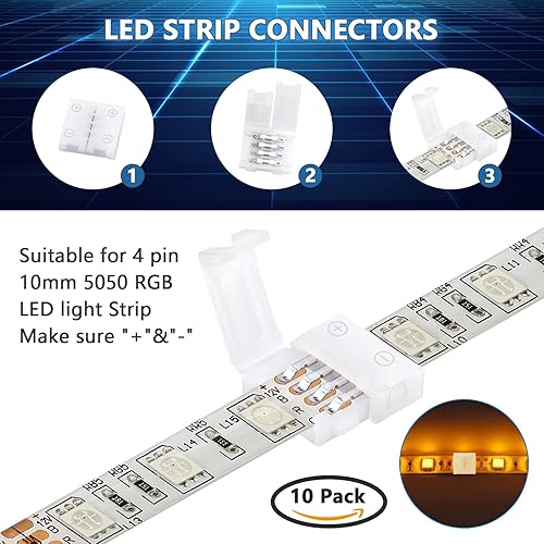 Miniatura 5 de Conectores de tira de luz LED RGB de 4 pines de 0.394 in, 100 piezas de terminales adaptador sin soldadura y sin huecos, incluye clips de tornillo,