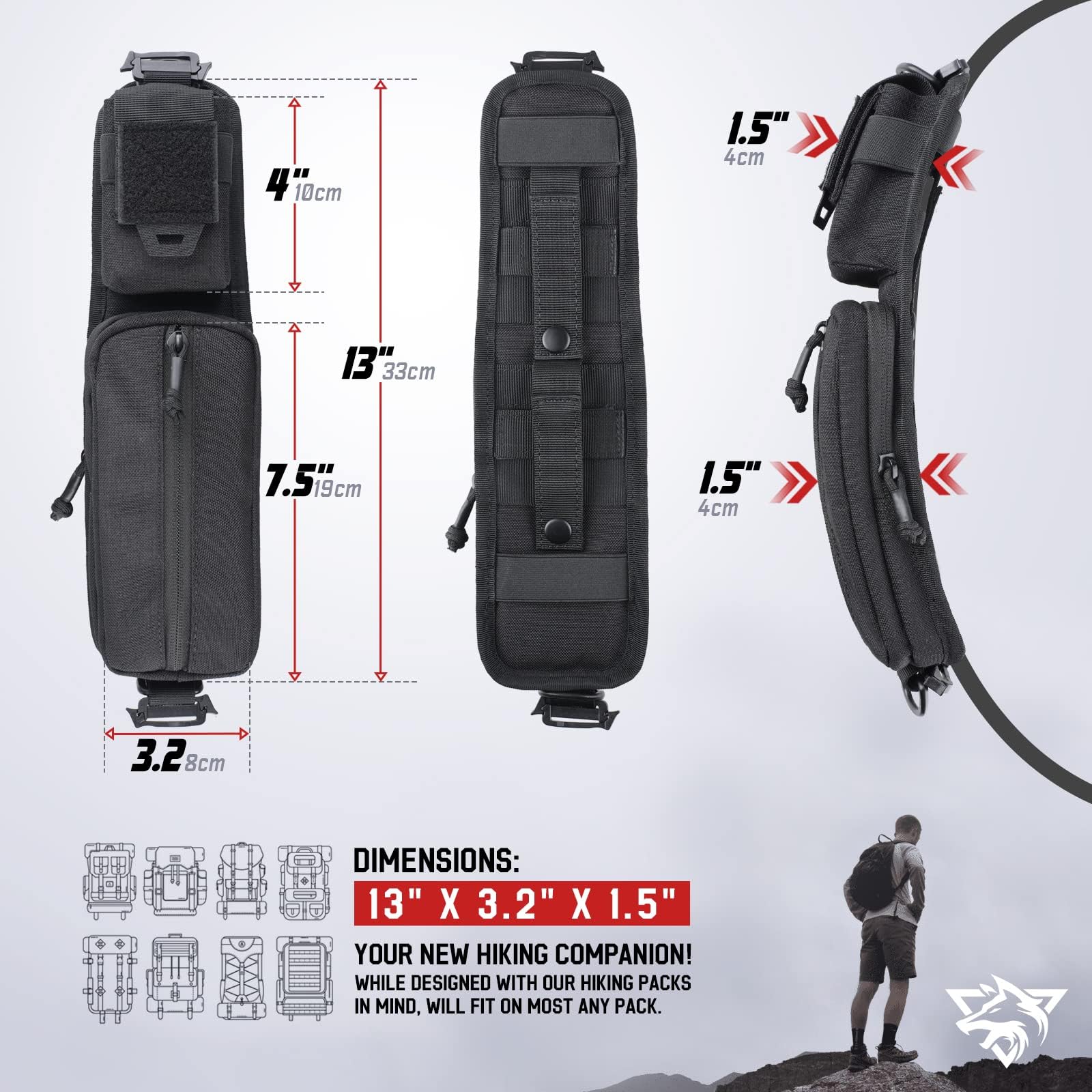 WYNEX Molle - Bolsa de accesorios con bolsillo con cremallera, correa para mochila, correa de hombro, accesorio Molle, accesorios tácticos, bolsa de hombro con cremallera, soporte adicional para