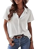 Short Sleeve Shirts for Women - Button Down Business Casual Tops Summer Cotton Linen Blouses Breathable V Neck T Shirt