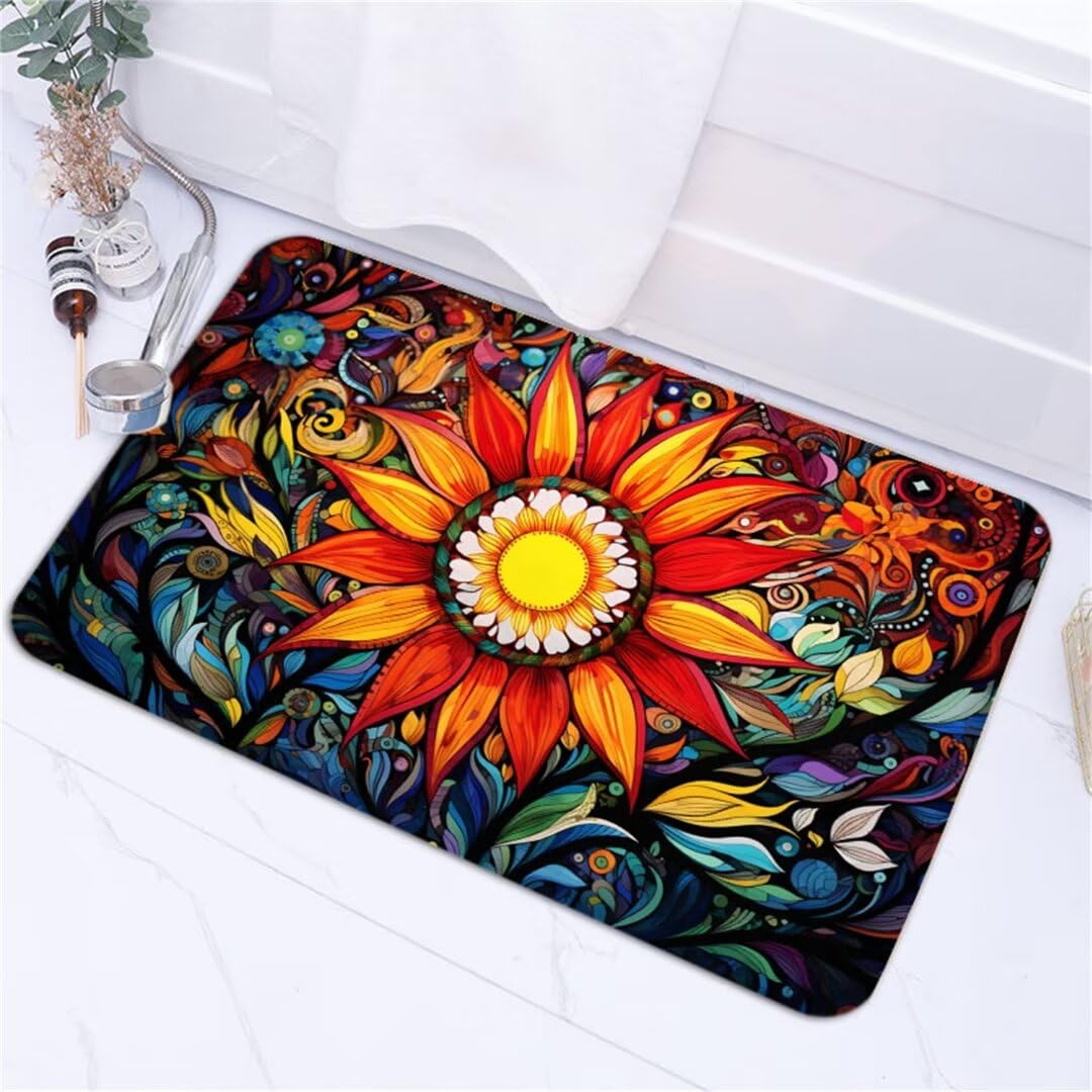 Alfombra de Baño Antideslizante 120x180cm Súper Absorbente Alfombras Ducha Alfombrilla Baño Cocina Secado Rápido Antideslizante Suave Lavable Alfombra Grande de Piedra para Baño Bañera Ducha Sunflower