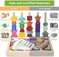 Vista 3 de KIZZYEA Montessori Toys for 2 3 4 5 Year Old Toddler, Wooden Beads Sequencing Toy, Lacing Beads, Stacking Block & Shape Stacker Toy