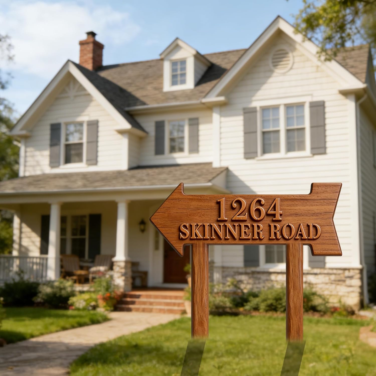 Personalized Arrow Wooden Address Sign, Custom House Number with Stake & Street Name Yard Sign, Rustic Farmhouse Directional Driveway Marker, Outdoor Weatherproof Home Address Plaque for Front Yard