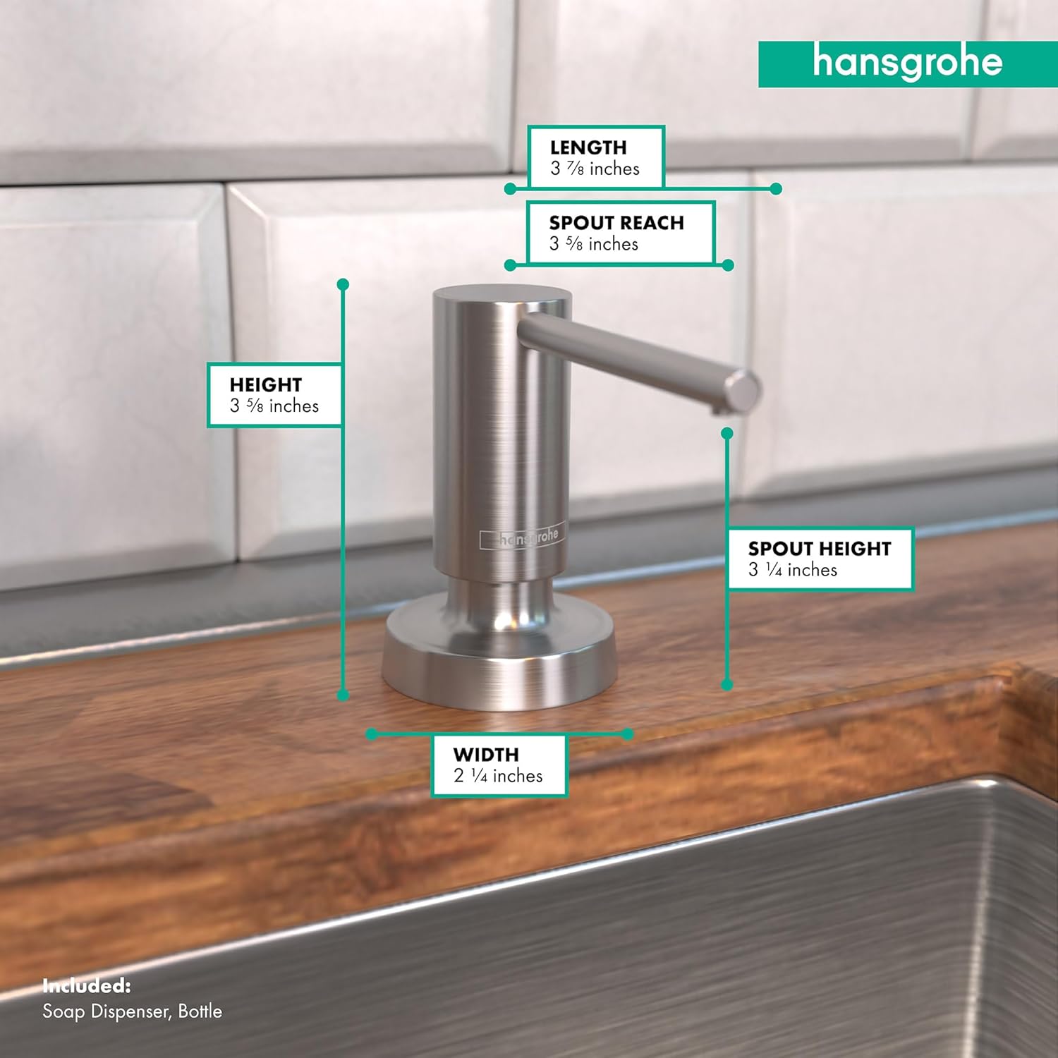hansgrohe Talis Modern Bath and Kitchen Sink Soap Dispenser in Stainless Steel Optic, 40448801