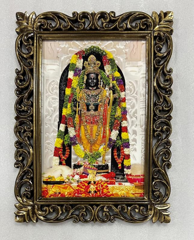Cadre Ram Bhagwan en bois sculpté et pierre de cristal pour décoration élégante