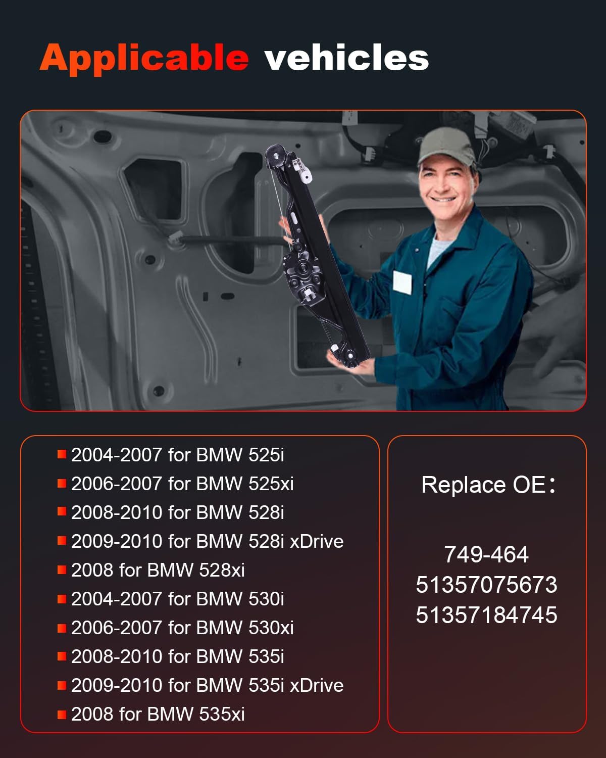 Rear Left Drivers Side Power Window Regulators fit for 2009-2010 for BMW 528i 528i xDrive 535i 535i xDrive 550i M5 2008 for BMW 528i 528xi 535i 535xi 550i M5 2006-2007 for BMW 530i 530xi 550i M5