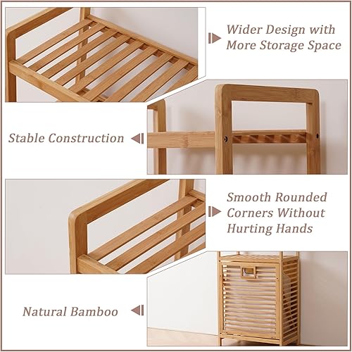 Miniatura 6 de Cesta de lavandería con estantes de 2 niveles y cesta inclinable, cestas organizadoras de ropa sucia, estante de almacenamiento de baño para