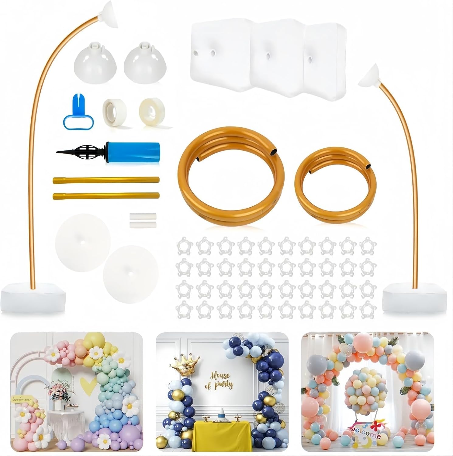 Balloon Arch Kit 9.35FT & 6FT, Free Bending Half Balloon Arch Stand with Base,Gold Balloon arch Frame Backdrop for Wedding Birthday Party Graduation,Commemoration day Celebration