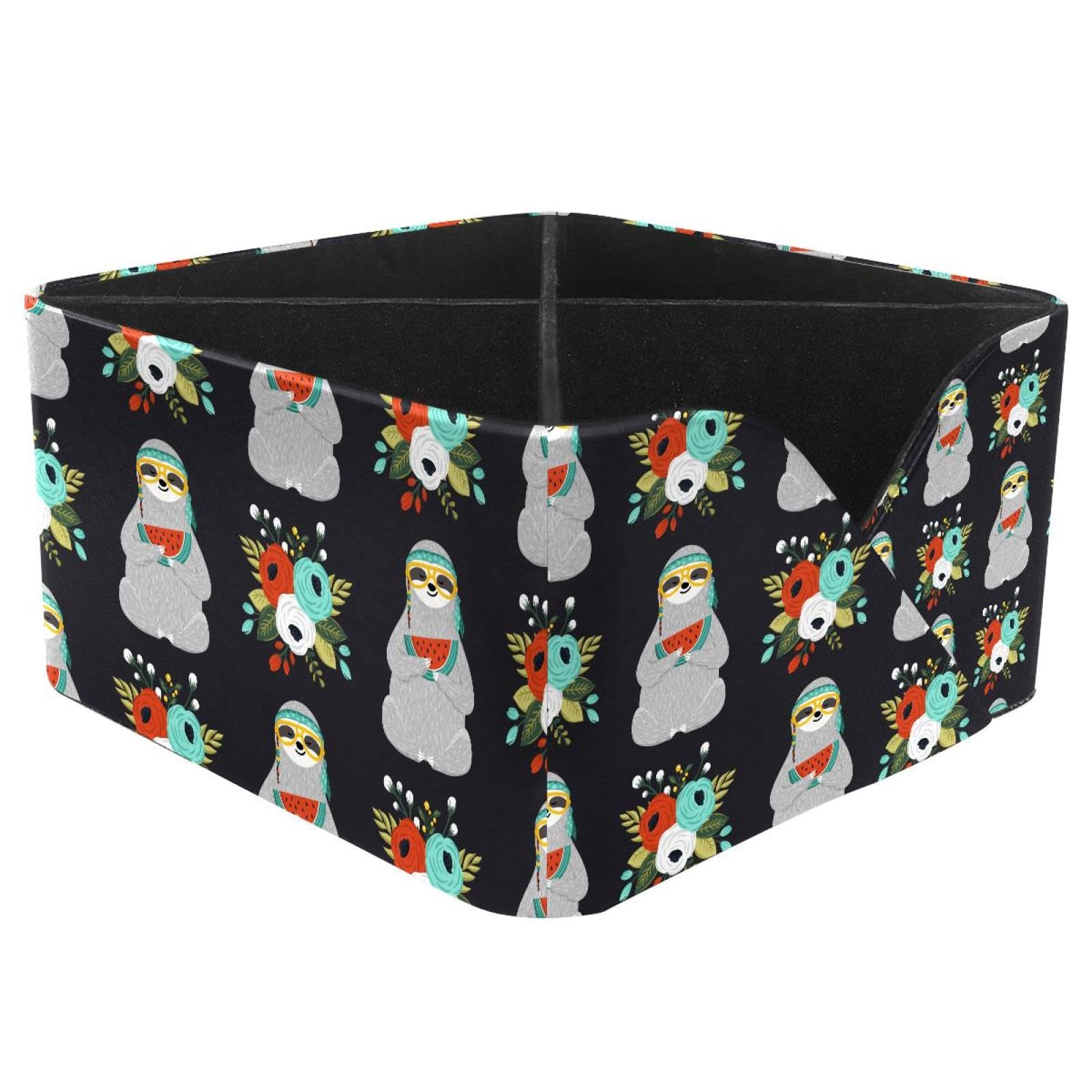 KengjuTesu Cute Hippie Sloth and Flowers Holding Watermelon Slice Pattern Desktop Organizer Pen Holder, Rectangular Pencil Cup for Office, Study and Makeup Stations