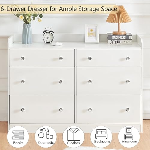 Miniatura 7 de Cómoda con 6 cajones, cómoda moderna para dormitorio, vestido de almacenamiento para sala de estar, pasillo, entrada, habitación del bebé, mesa de