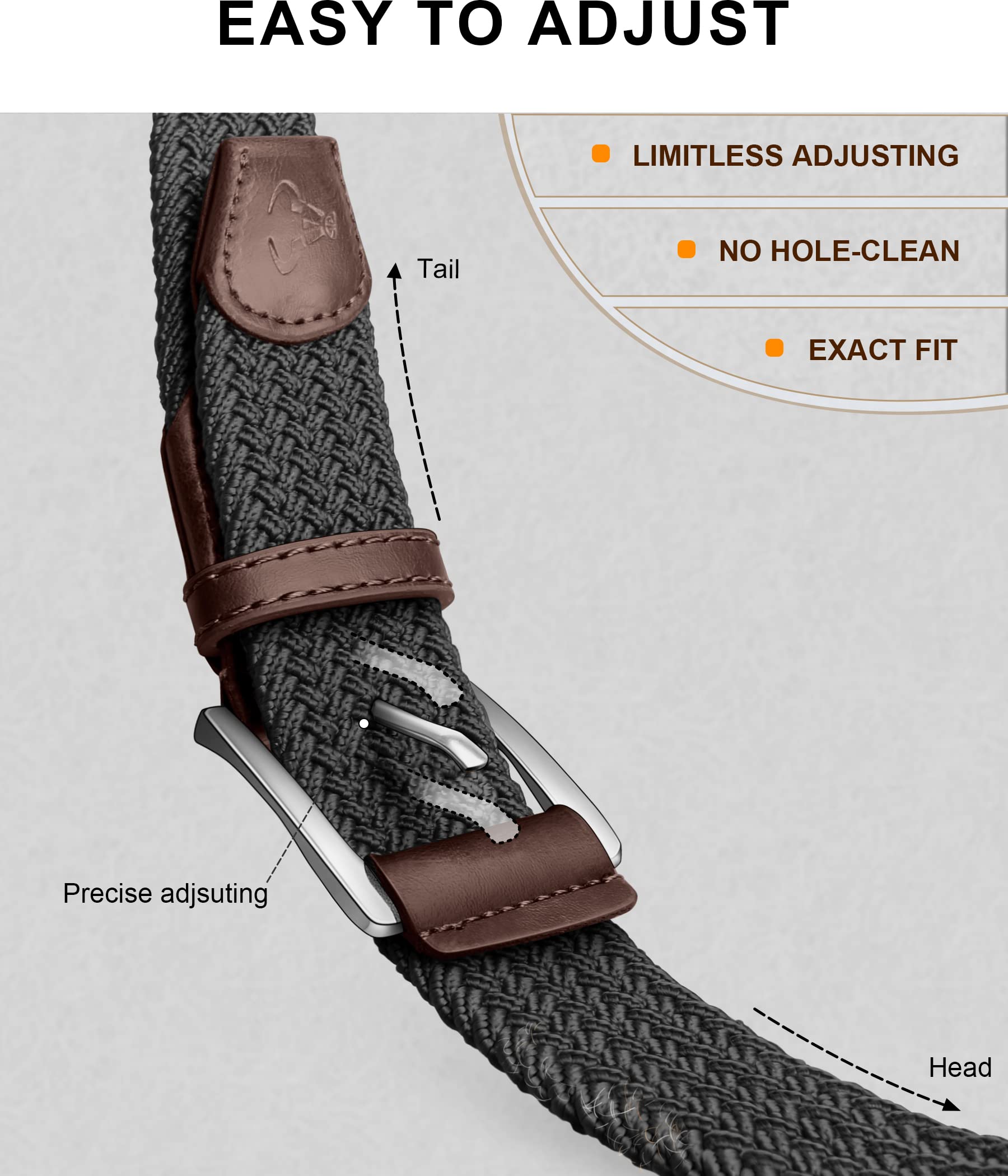 BULLIANT Cintura Uomo 2 Pezzi, Cinture Elastica Intrecciata con Fibbia in Lega di Zinco 35mm