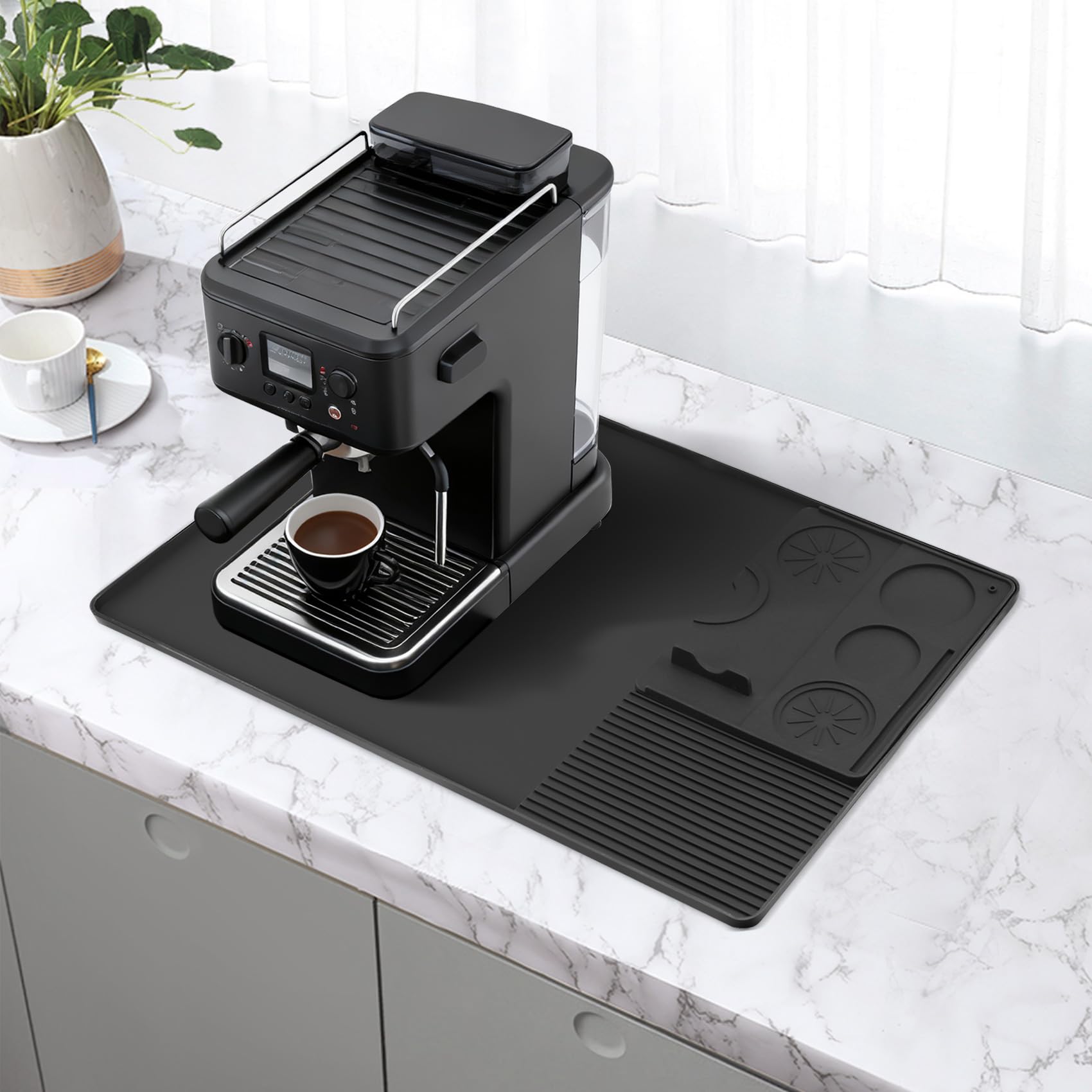 cdymrl Silicone Coffee Mat with Convex Edge,Large Silicone Coffee Mat,24''x16'' Drying for Kitchen Counter, Bar Quick-Drying Worktops Protector Machine Accessories