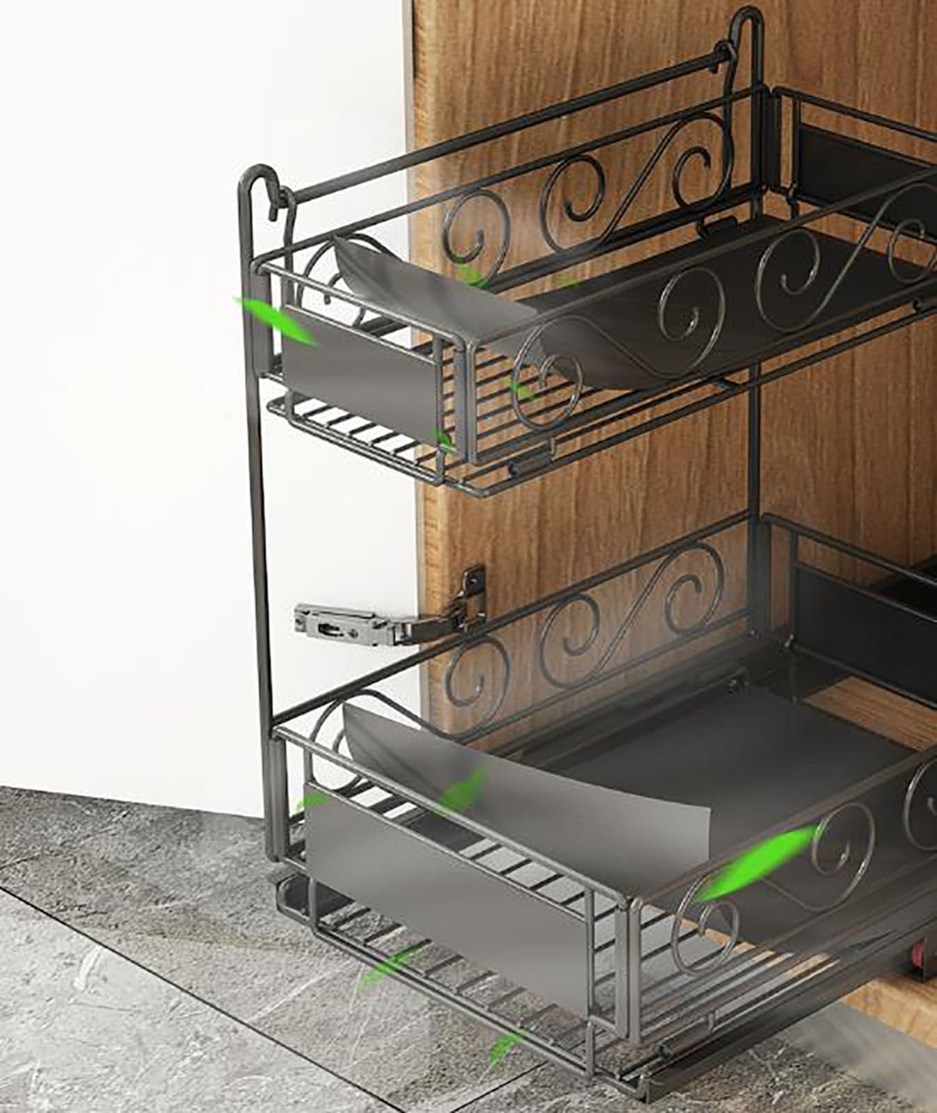 ELZEM Organizador Bajo Fregadero Cocina, Metal 2 Niveles Organizador Extraíble Estante Almacenamiento Debajo Fregadero Forma L, Estante Almacenamiento Integrado Multifuncional Fácil Montar A