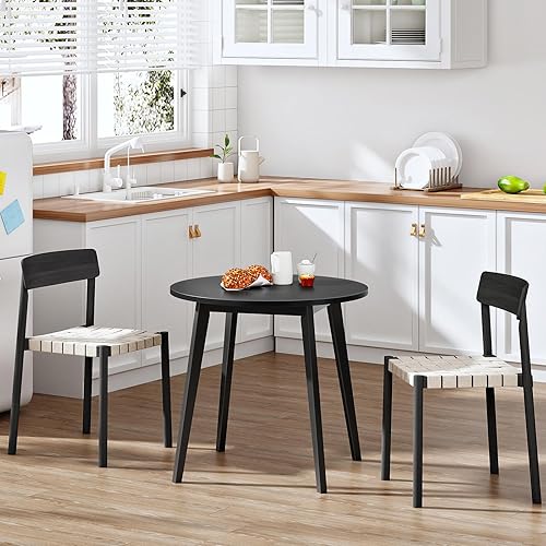 Miniatura 7 de HOOBRO Mesa de Comedor de Bambú, Mesa de Comedor Redonda para 2, Mesa de Cocina de 27.5" para Espacios Pequeños, Mesa de Escribir, Fácil de Montar,
