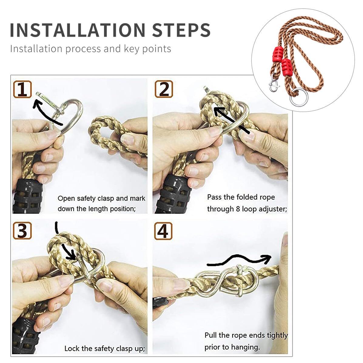 Lurrose 6 pièces Kit de Sangles de Balançoire Extérieur Nylon Réglable Accessoires de Suspension pour Arbre Corde Résistante et Ajustable pour Hamac et Balançoire Couleur Aléatoire
