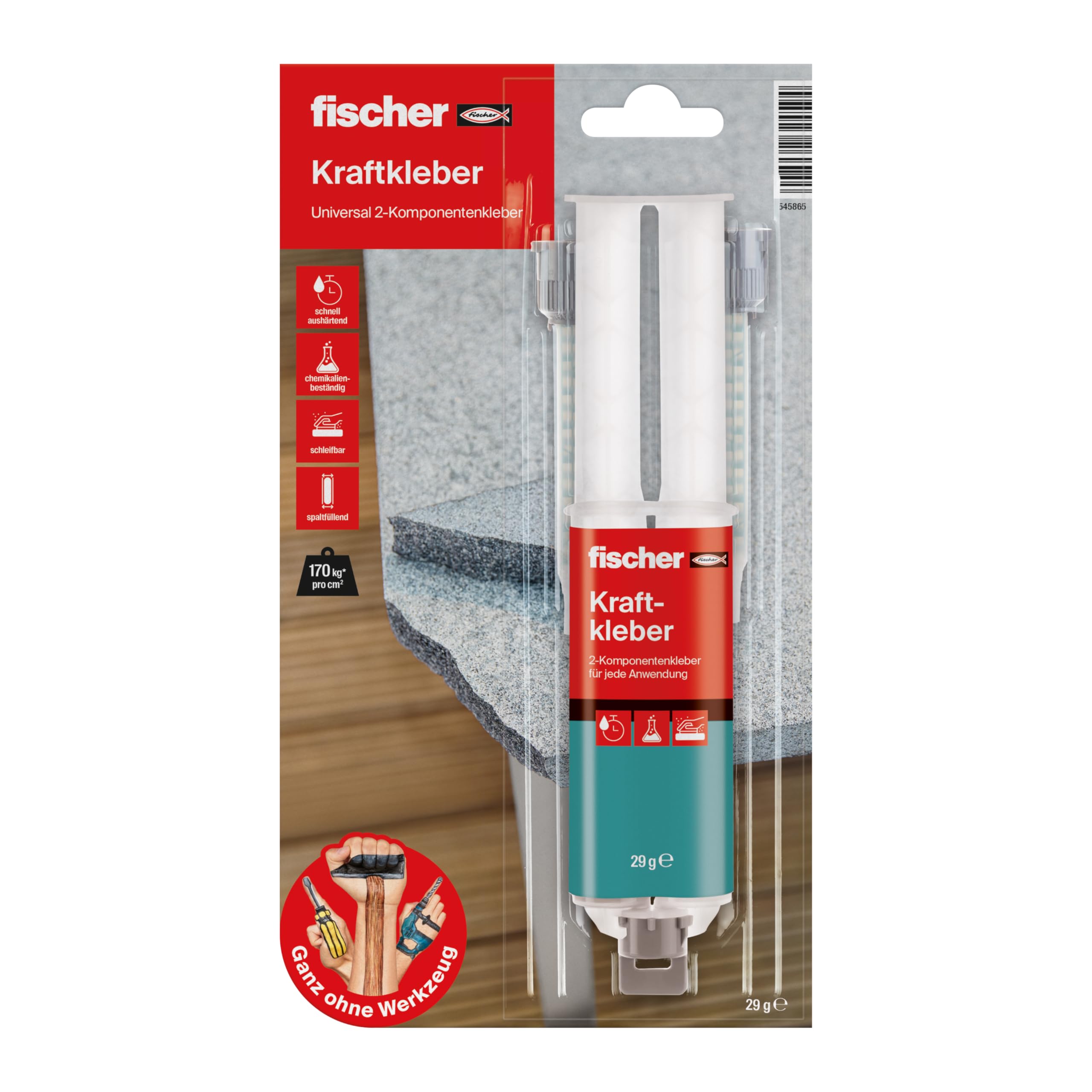fischer Kraftkleber, 2-Komponenten-Klebstoff in Transparent, Universalkleber für jede Anwendung, für innen & außen, zuverlässiger Reparatur-Helfer, 25 ml