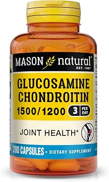 MASON NATURAL Glucosamine Chondroitin 1500/1200 مع فيتامين C ، يدعم صحة المفاصل للمرونة والتنقل الطبيعي * ، 280 كبسولة ، توريد 3 أشهر