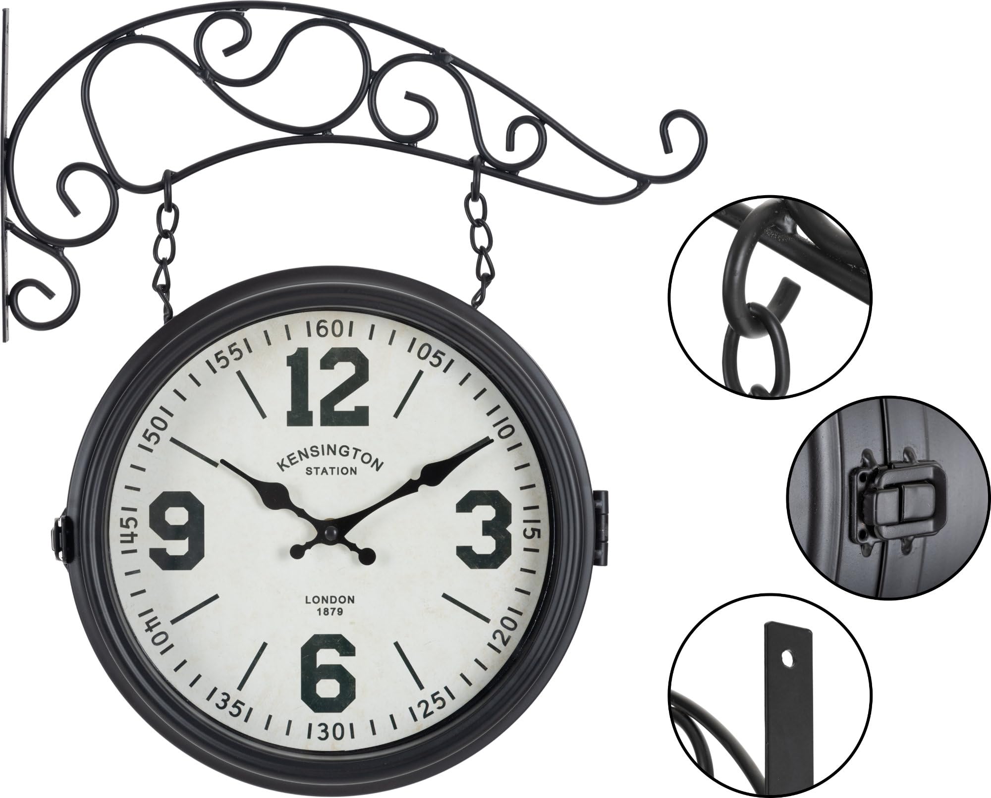 Stagecaptain BHU-4136 BK Reloj de Estación Grande con Soporte de Pared