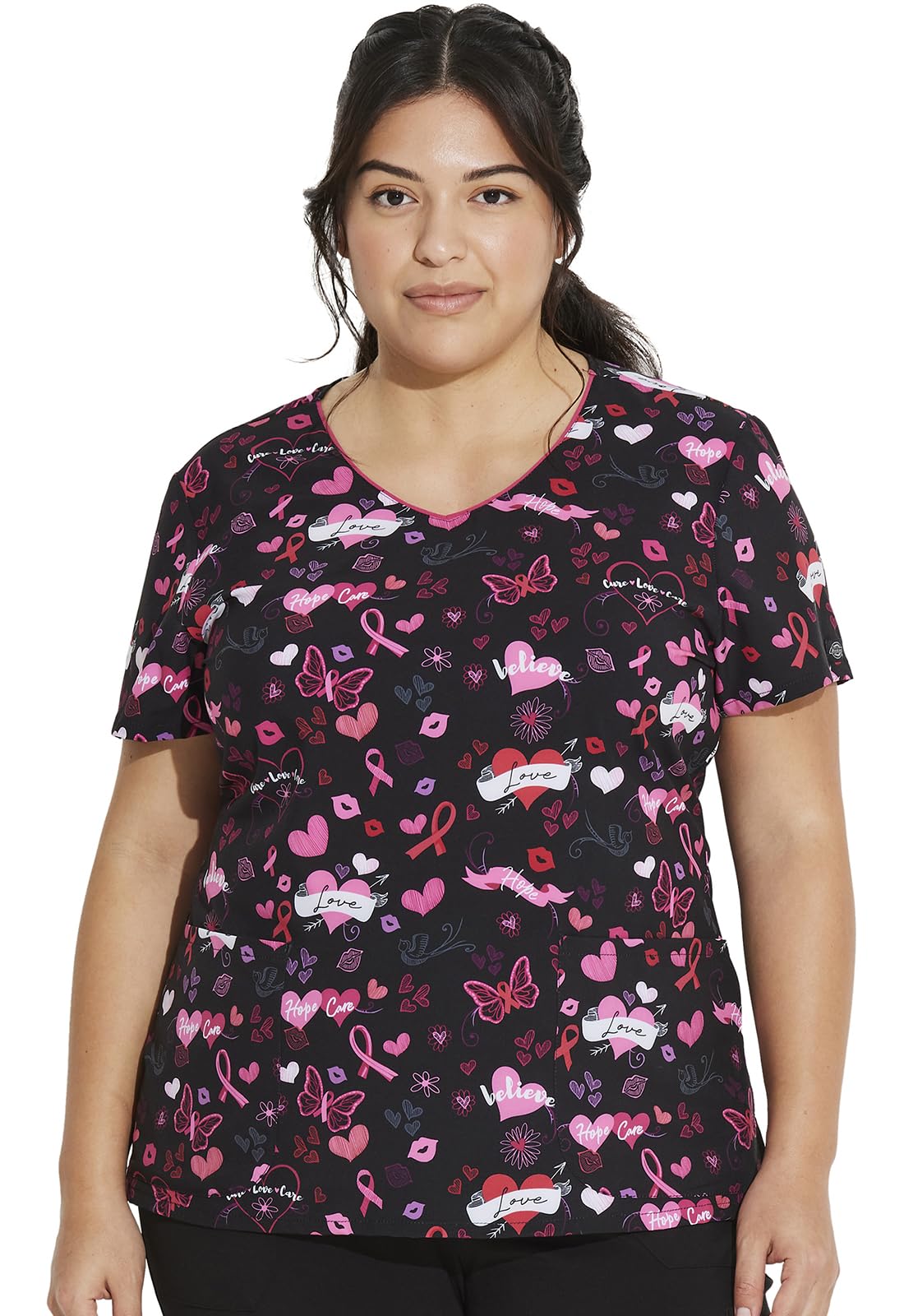 Dickies EDS Prints DK852 Women's V-Neck Top, Americana Heart