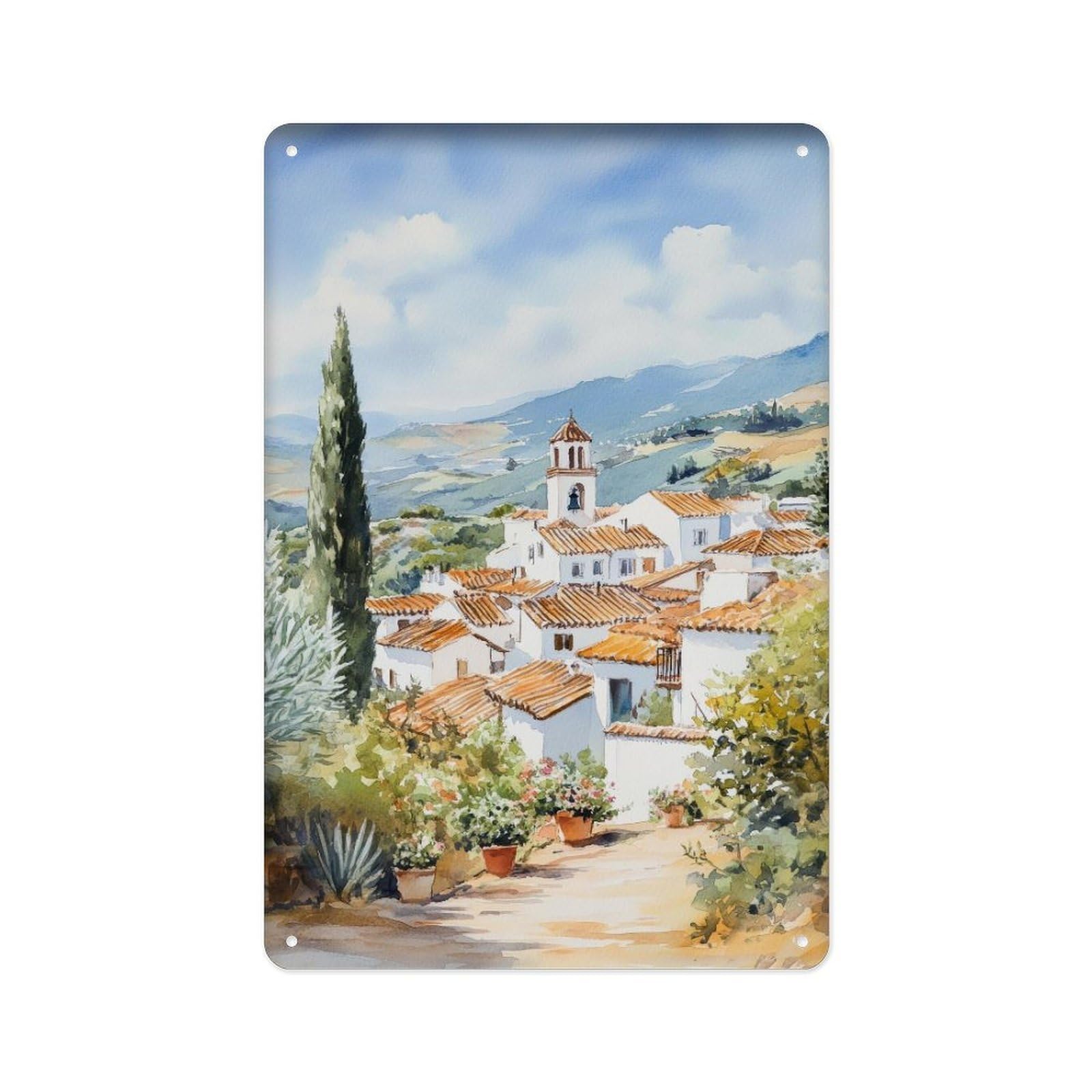 peiyeety Metal Tin Sign Andalusian Travel Poster Spanish Landscape Art Andalusian Landscape Painting Spanish National Decoration Visualized Alhambra Art 8 X 12 Inch