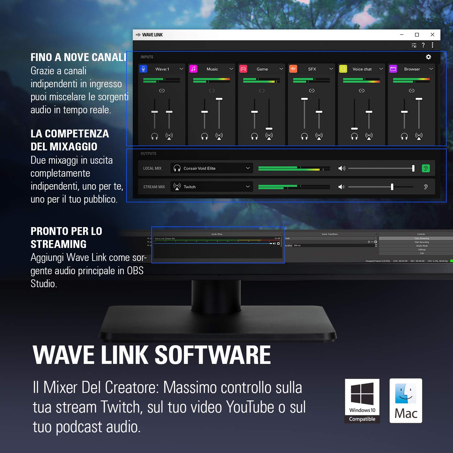 Elgato Wave:1, microfono condensatore USB per streaming, gaming, home office, software di mixaggio gratis, plug-in per effetti audio, anti-distorsione, plug & play, Mac/PC