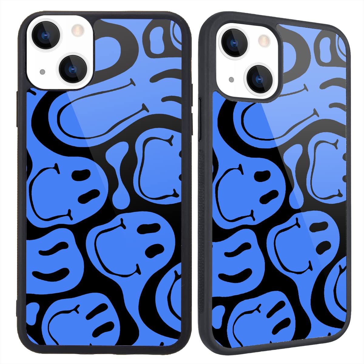 Idocolors Compatible with iPhone 13 Case Funny Face for Girls Women, Hard Back Cover with Blue Cute Cool Art Design Soft TPU Bumper Protective Phone Case for iPhone 13