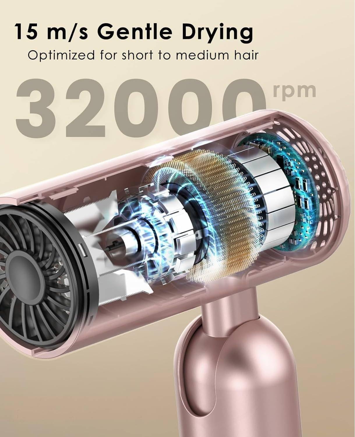 Travel Hair Dryer with Foldable Handle, Compact Blow Dryer for Short to Medium Hair, Dual Voltage 100-240V, 1B Plasma Particles, 200times/s Temp Control