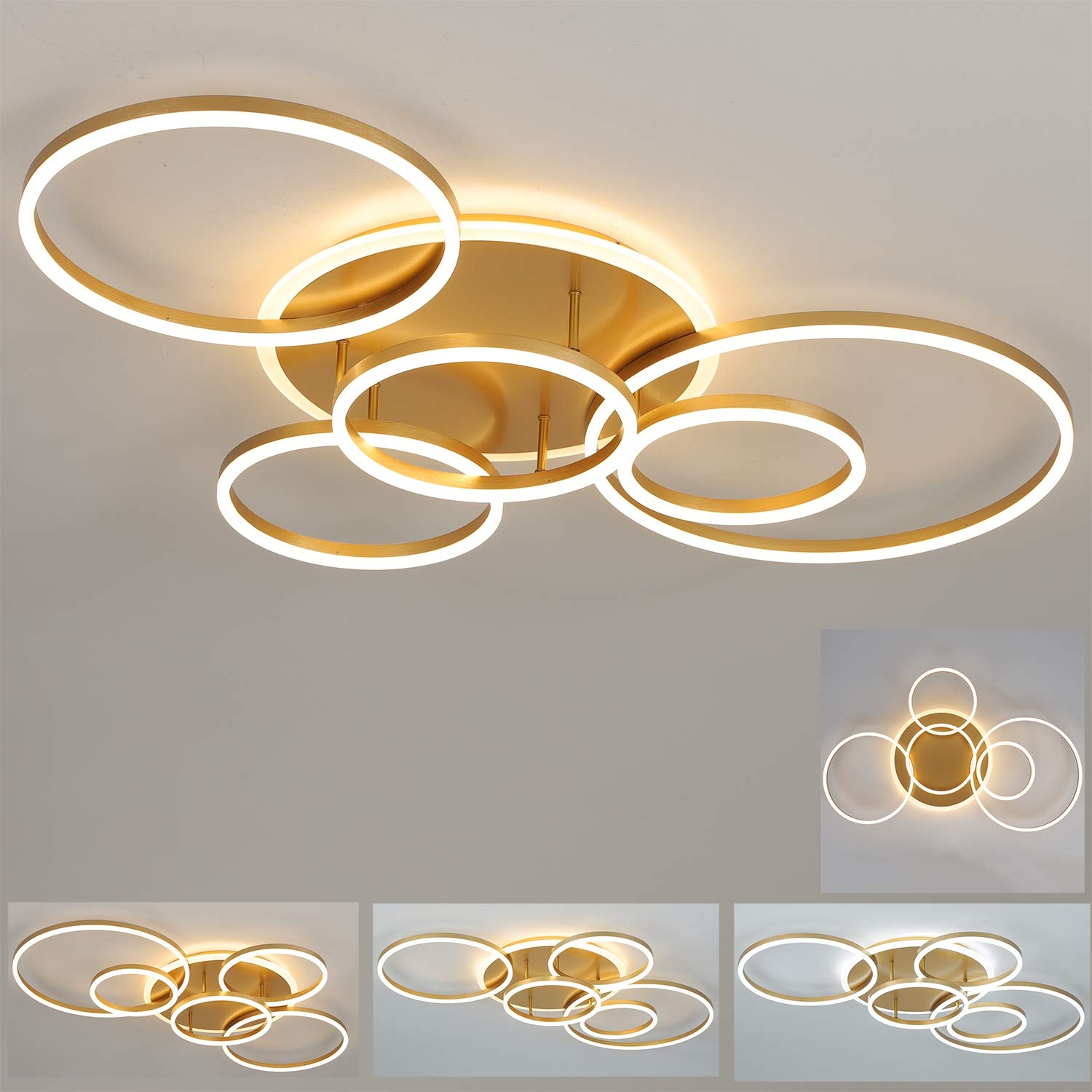 Buy Ceiling Light LED 6 Ring Design in Gold Metal, Flush Light Fitting