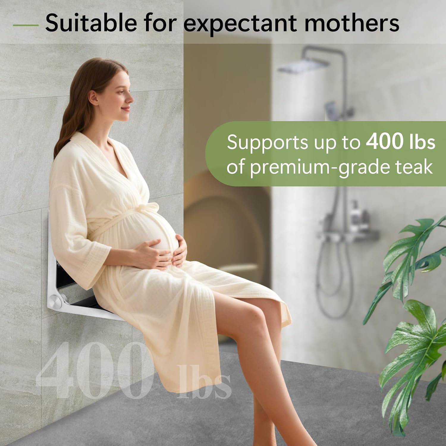 wall mounted shower seat - 16in teak fold down shower seat for elderly, disabled & pregnant women - sturdy shower benches for inside shower with 400lb capacity- 2026 premium black shower bench