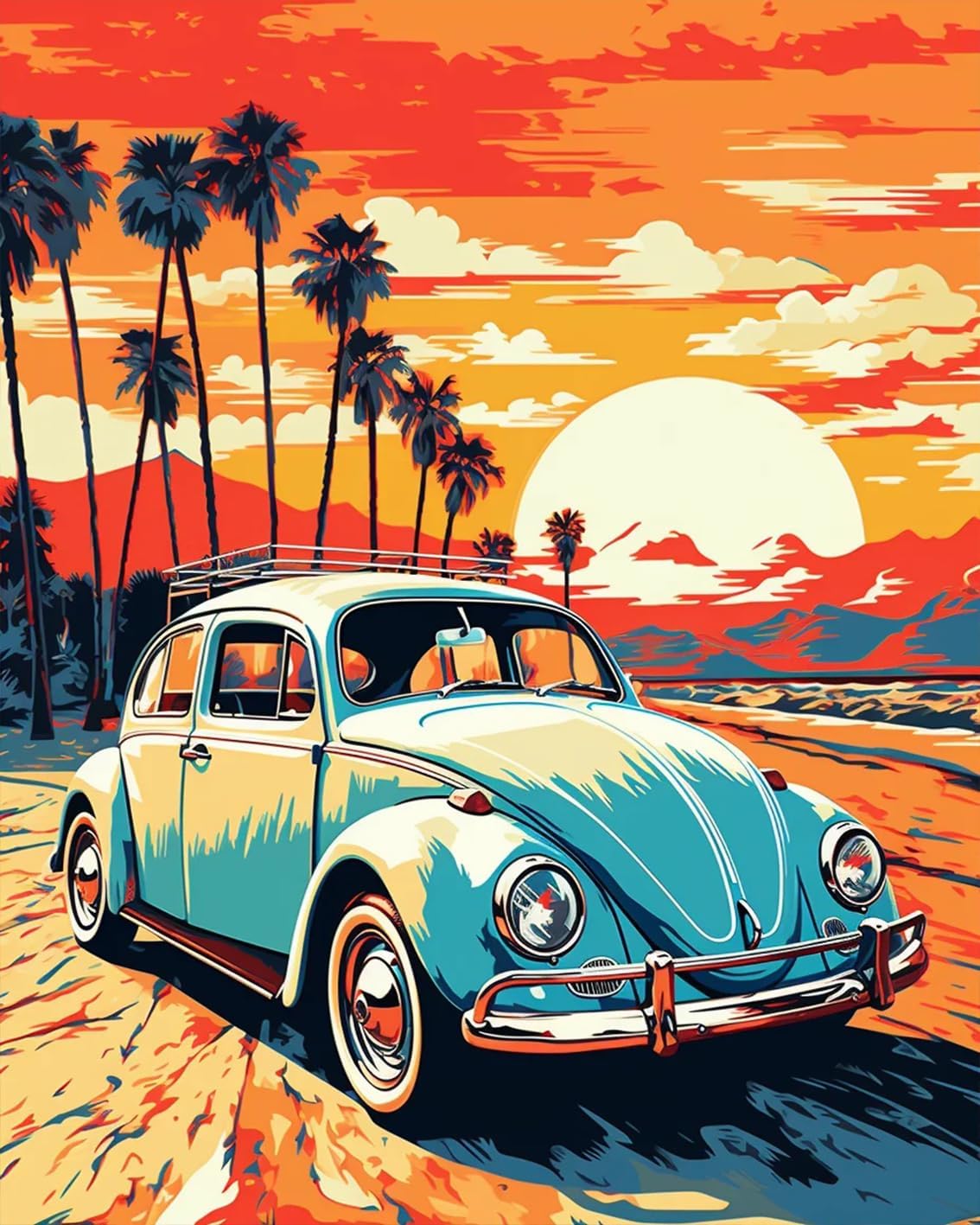 TISHIRON Paint by Numbers Car Sunset DIY Paint by Numbers Kit for