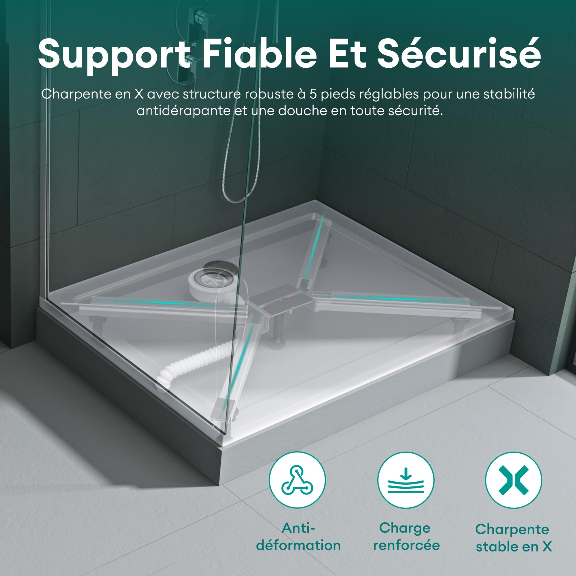 Mai & Mai Support de Receveur de Douche Pied de Bac de Douche Support plat sans Perçage Duschwannenfüße01 780x100x140mm