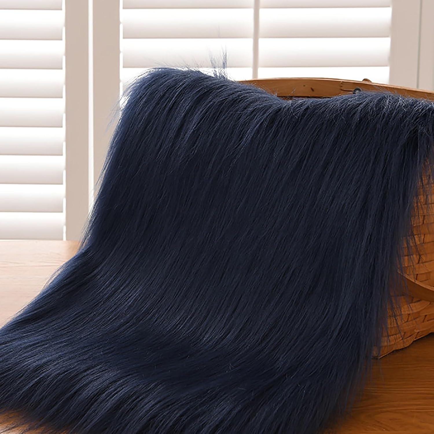 Long Pile 12cm Shaggy Faux Fur Costume Fabric 50cm*50cm Soft Synthetic Fur Fabric for Photography Backdrops or Dress Making Crafts Cuddle Blankets Throws(2 Navy Blue)