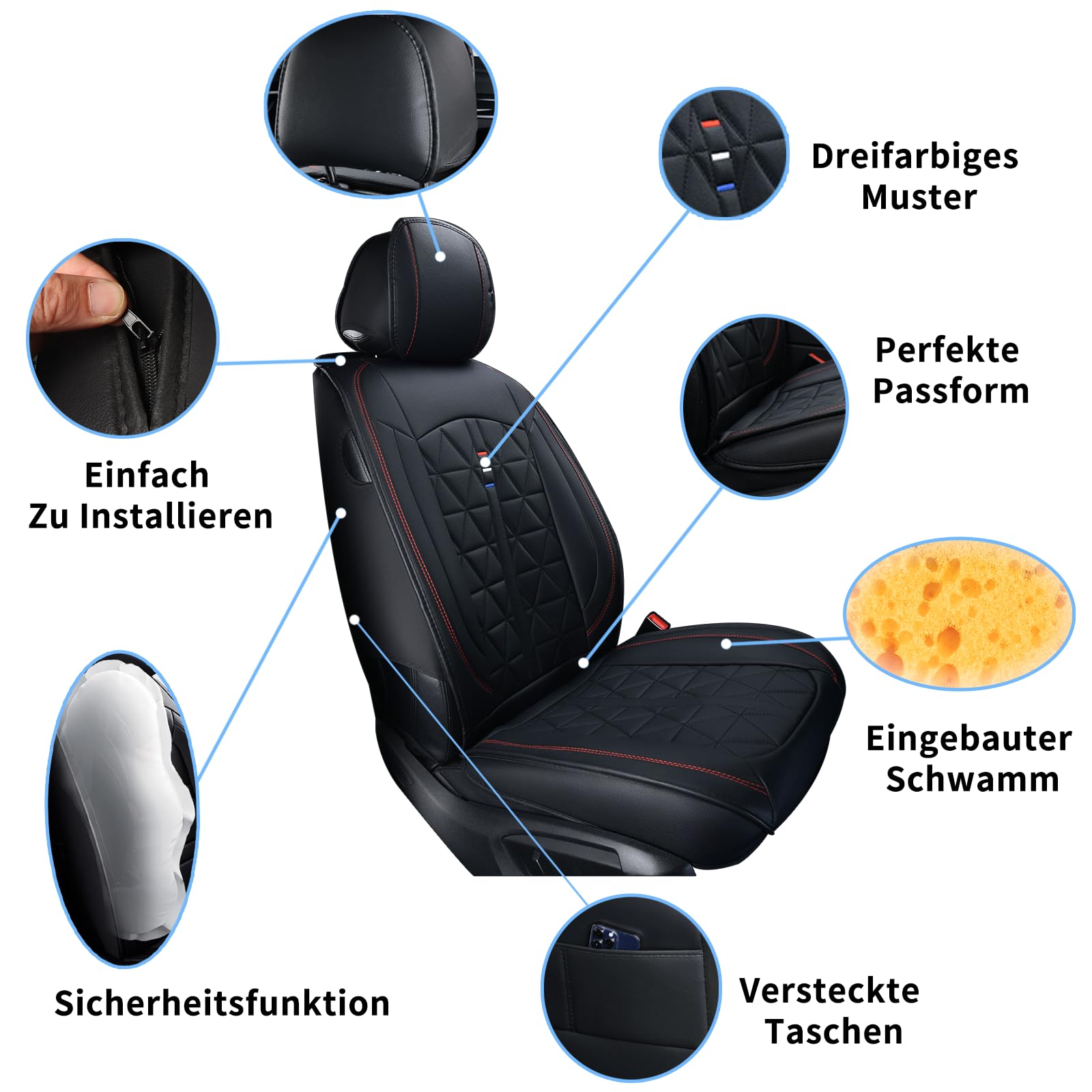 Schwarze Kunstleder-Vordersitzbezüge Wasserdichte und strapazierfähige Autositzschoner für Opel-AMPERA Astra Corsa b c d GRANDLAND X Insignia a b Karl Zafira a Vectra a b c Omega a b signum tigra