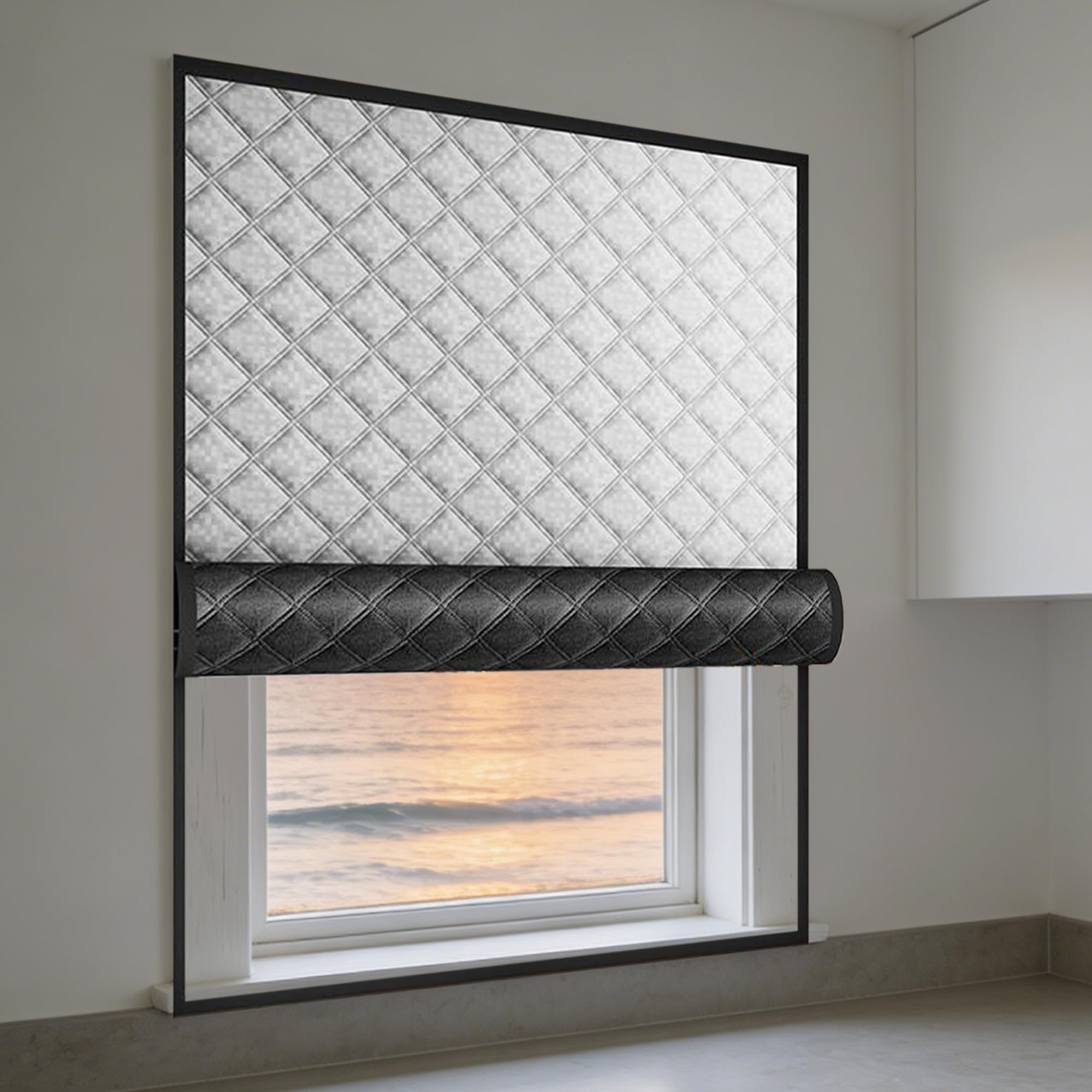 Fenster Wärmeschutz Set 95 x 440 cm Oxford Gewebe Dick Baumwollfüllung Isolierfolie für Fenster Winterfest Machen Einfache Montage Ohne Bohren für Balkontür Terrassentür, Silber